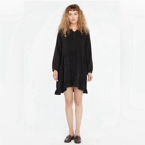 NWT LACAUSA Anthropologie Keyla Organic Cotton Gauze Babydoll Dress Black Small